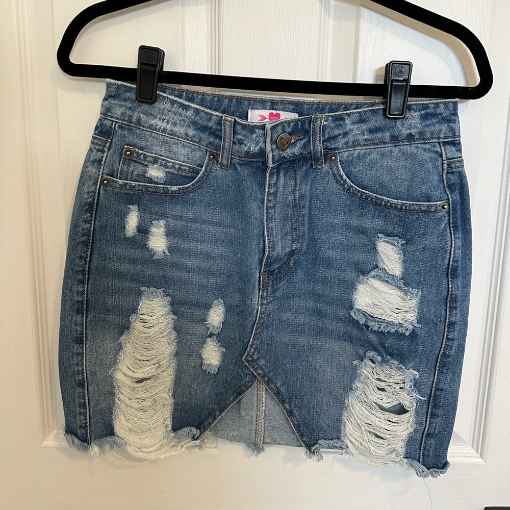 Buddy Love Distressed Denim Skirt